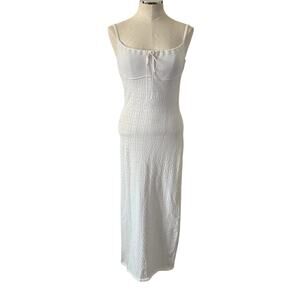 House Of Cb Myla Pointelle Maxi Sweater Dress With Woven Design White Size Large
